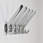 Up to 5 large Art Deco Bauhaus wall hooks in nickel and brass, Vienna, 1930s.