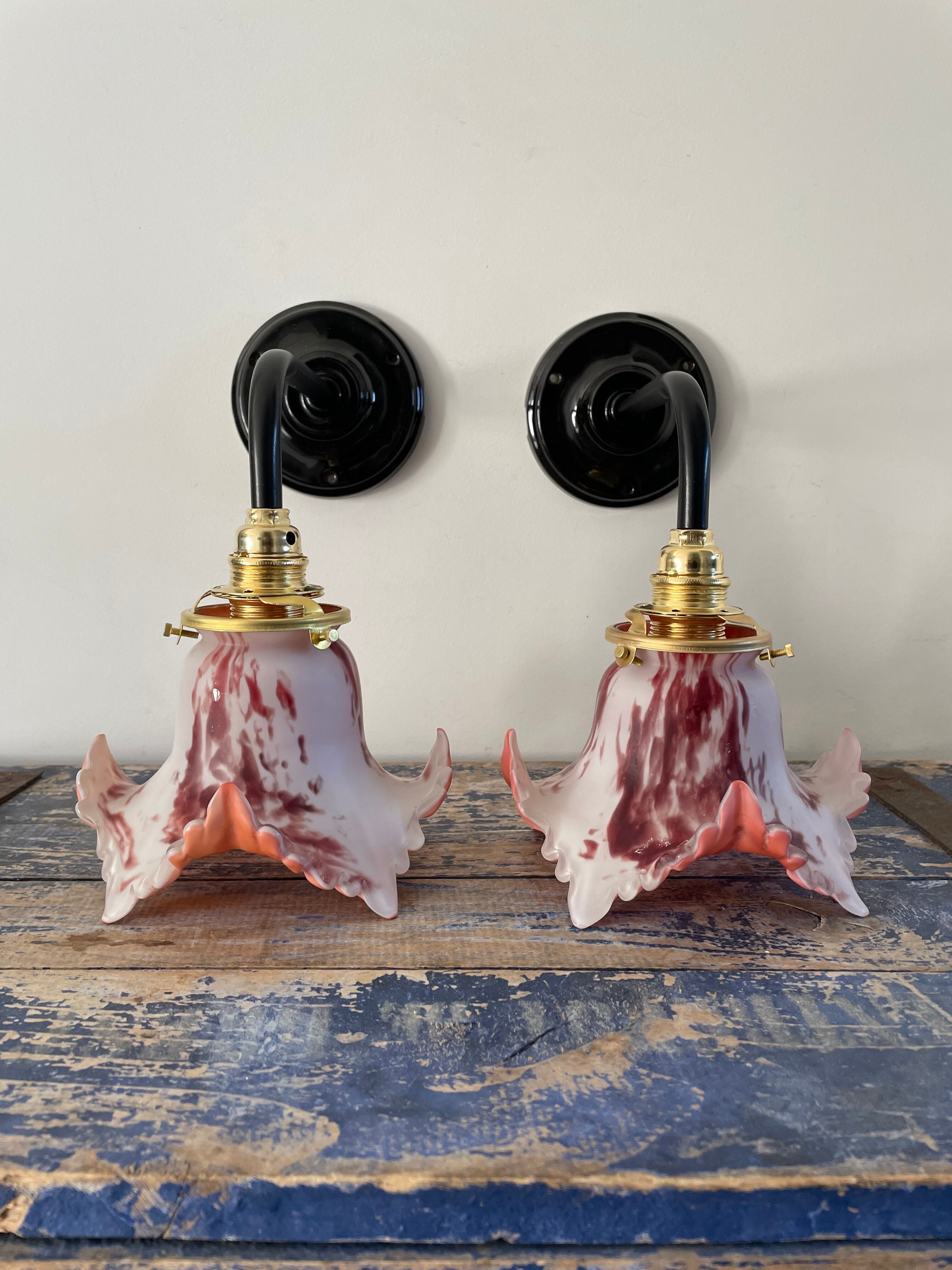 Pair of new electrified art deco wall lamps