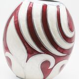 Red and white metal vase