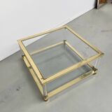 Table basse lucite, laiton et verre années 70