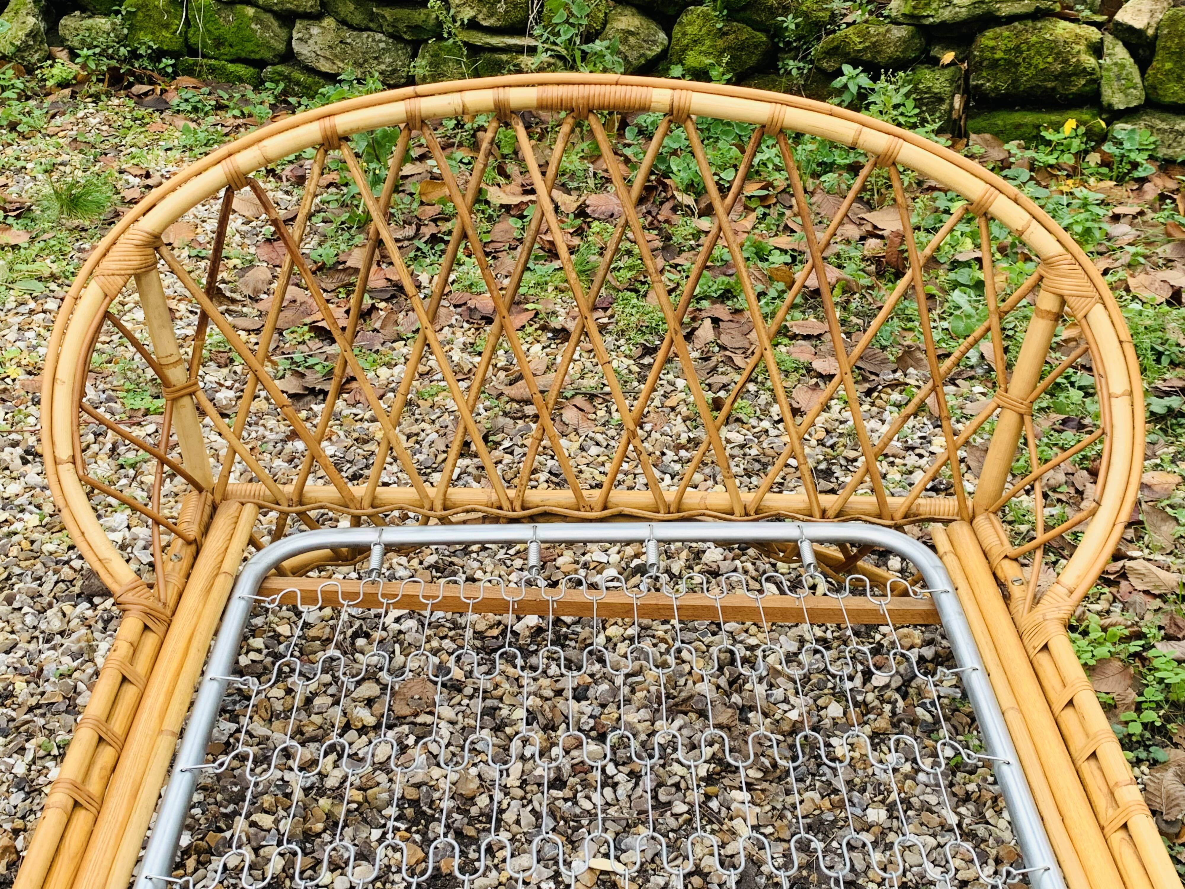 Rattan basket bed 90x190 vintage 1960
