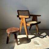 Tripod stool in upcycled teak, low flat - Small tripod stool in brown solid wood, circular seat