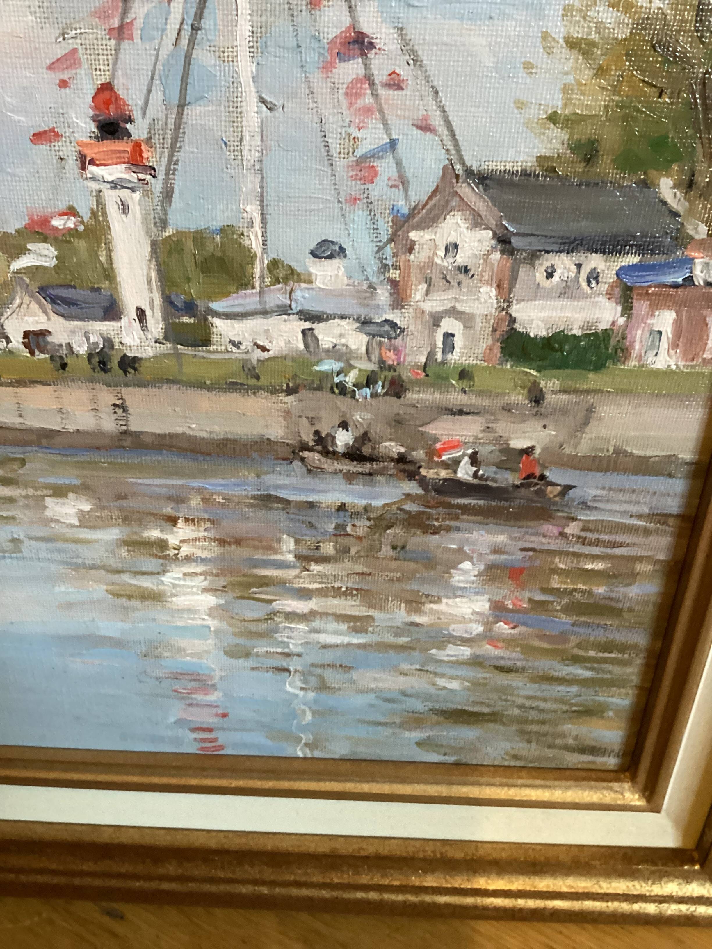 Signed framed painting Oil on canvas “Honfleur” dimensions: height -49cm- width -63 cm-