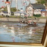 Signed framed painting Oil on canvas “Honfleur” dimensions: height -49cm- width -63 cm-