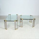 2 tables basses avec plateau en verre et pieds en laiton par Peter Ghyczy, 1970s