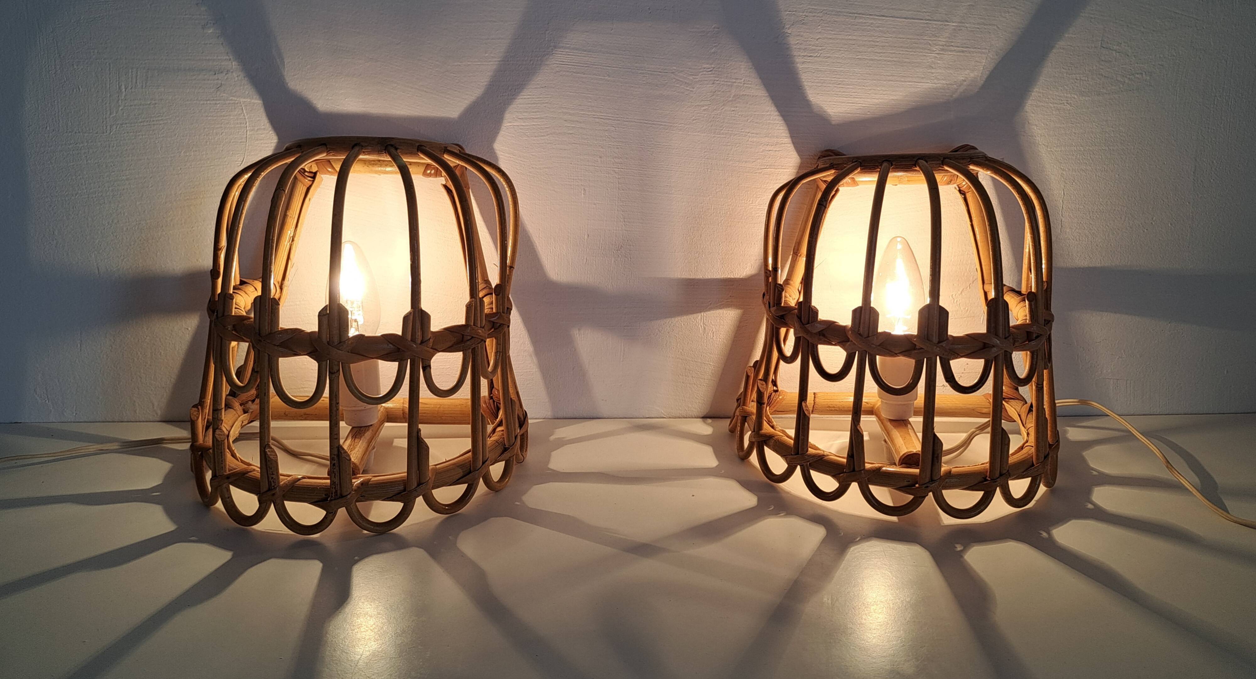Pair of bamboo wall lights