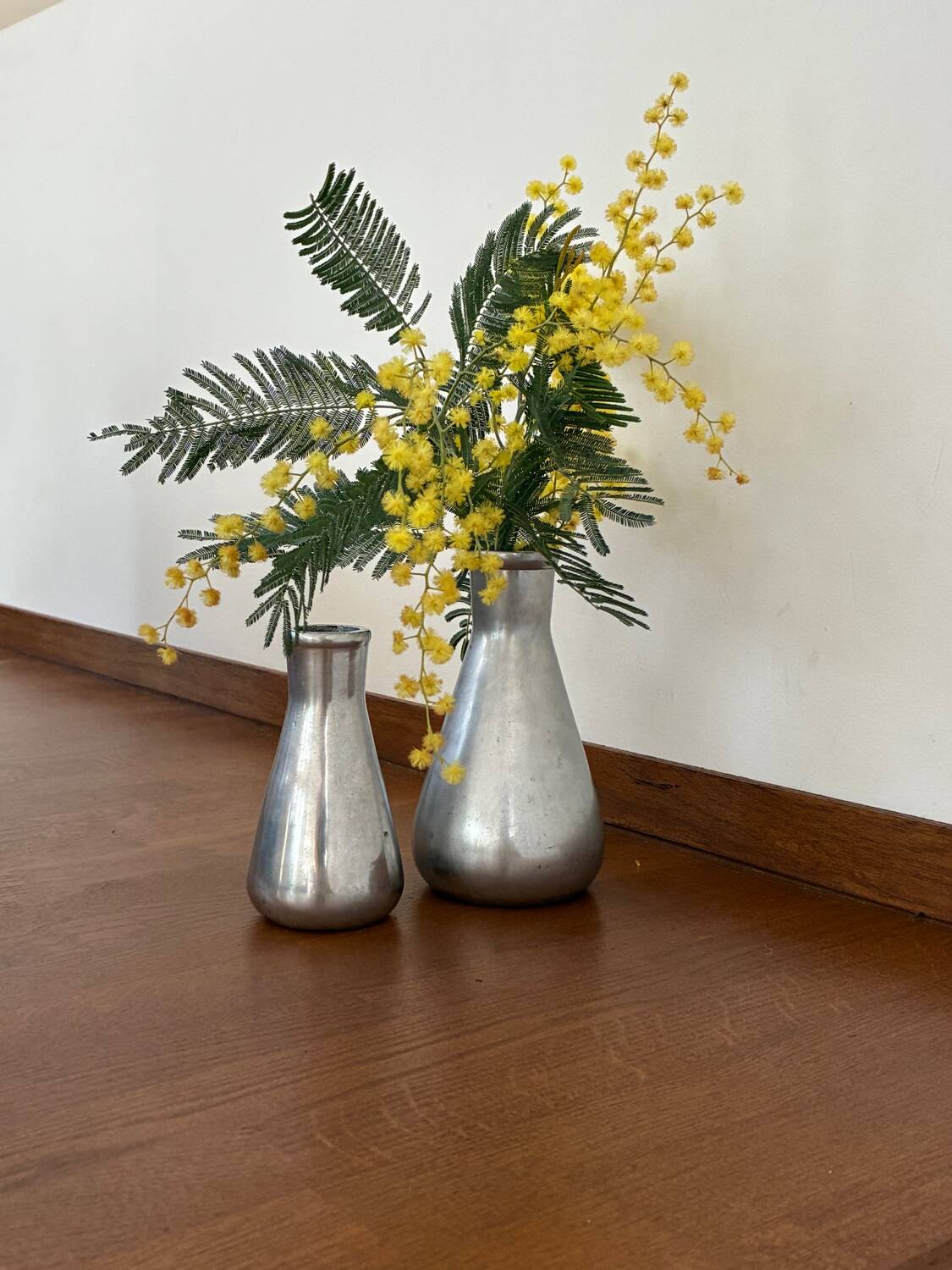 Vintage pair of chrome vases from the 1970s.