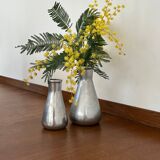 Vintage pair of chrome vases from the 1970s.
