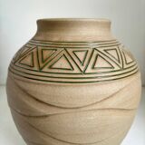 Vase en grès beige et vert