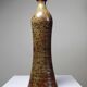 Tall bottle or soliflore in vintage handcrafted enamelled pyrite stoneware from the 60s and 70s