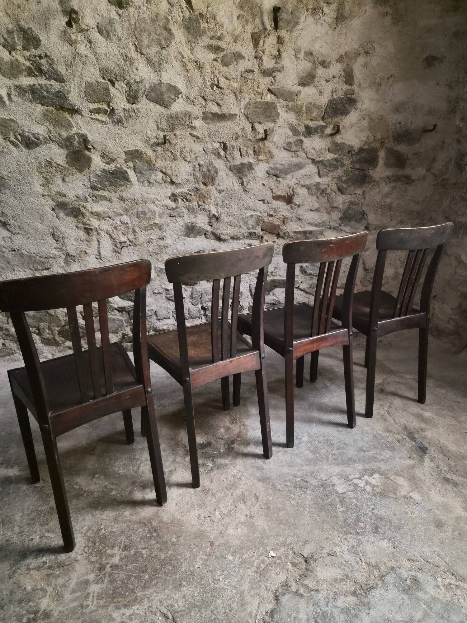 Set of 4 antique French bistro chairs Stella, circa 1900–1920.