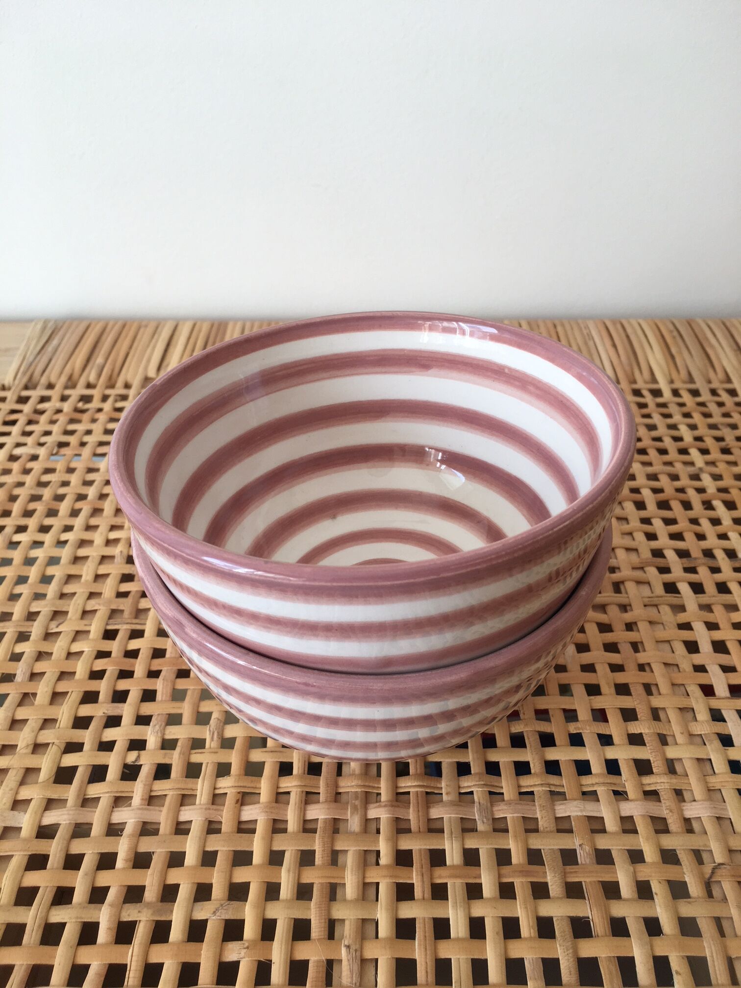 Lot of Moroccan ceramic bowls striped pink