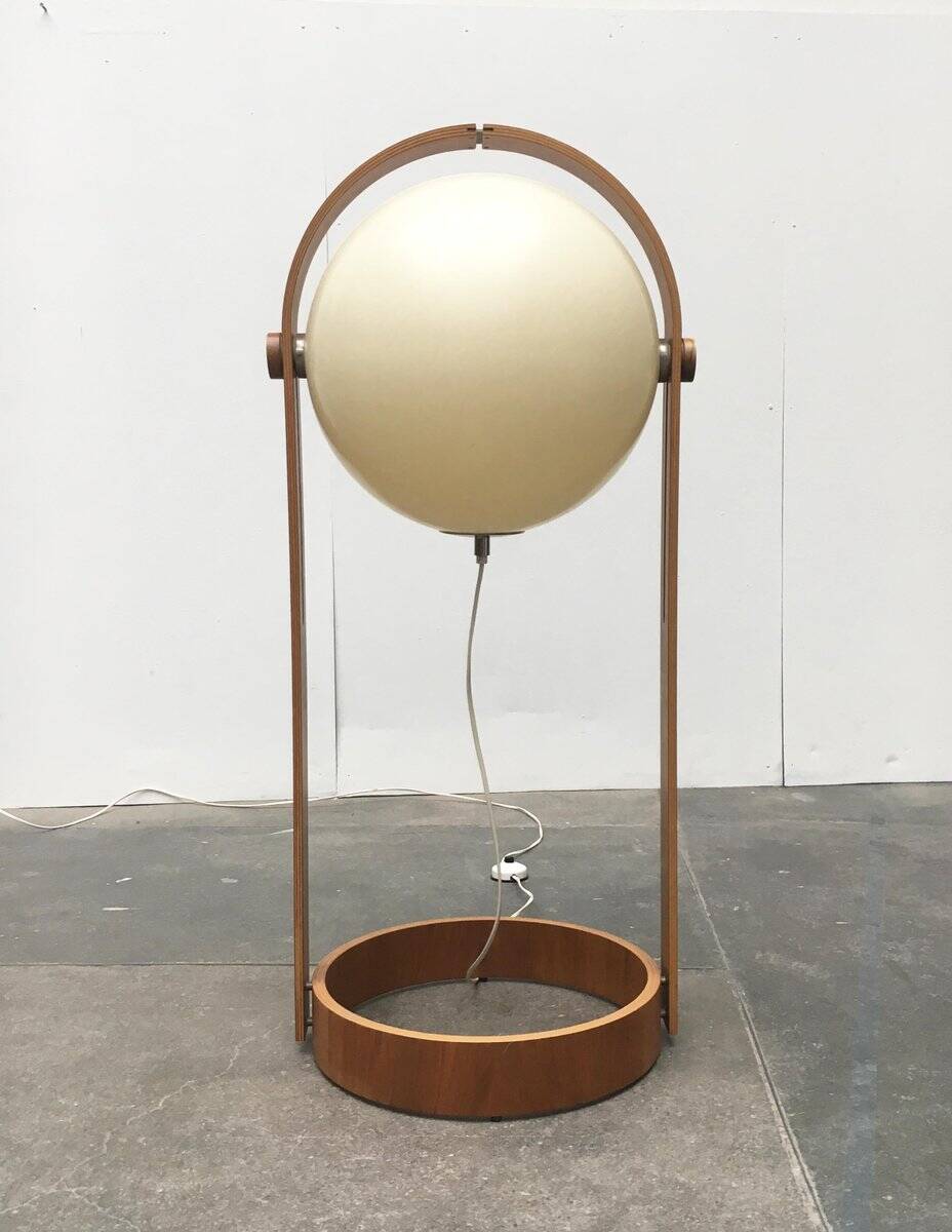 Swiss space-style floor lamp made of plastic and plywood from the 1960s.