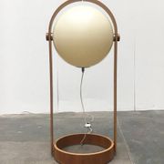Swiss space-style floor lamp made of plastic and plywood from the 1960s.