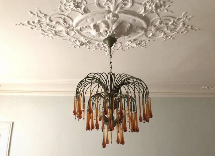 Vintage 1970s brass and Murano glass chandelier
