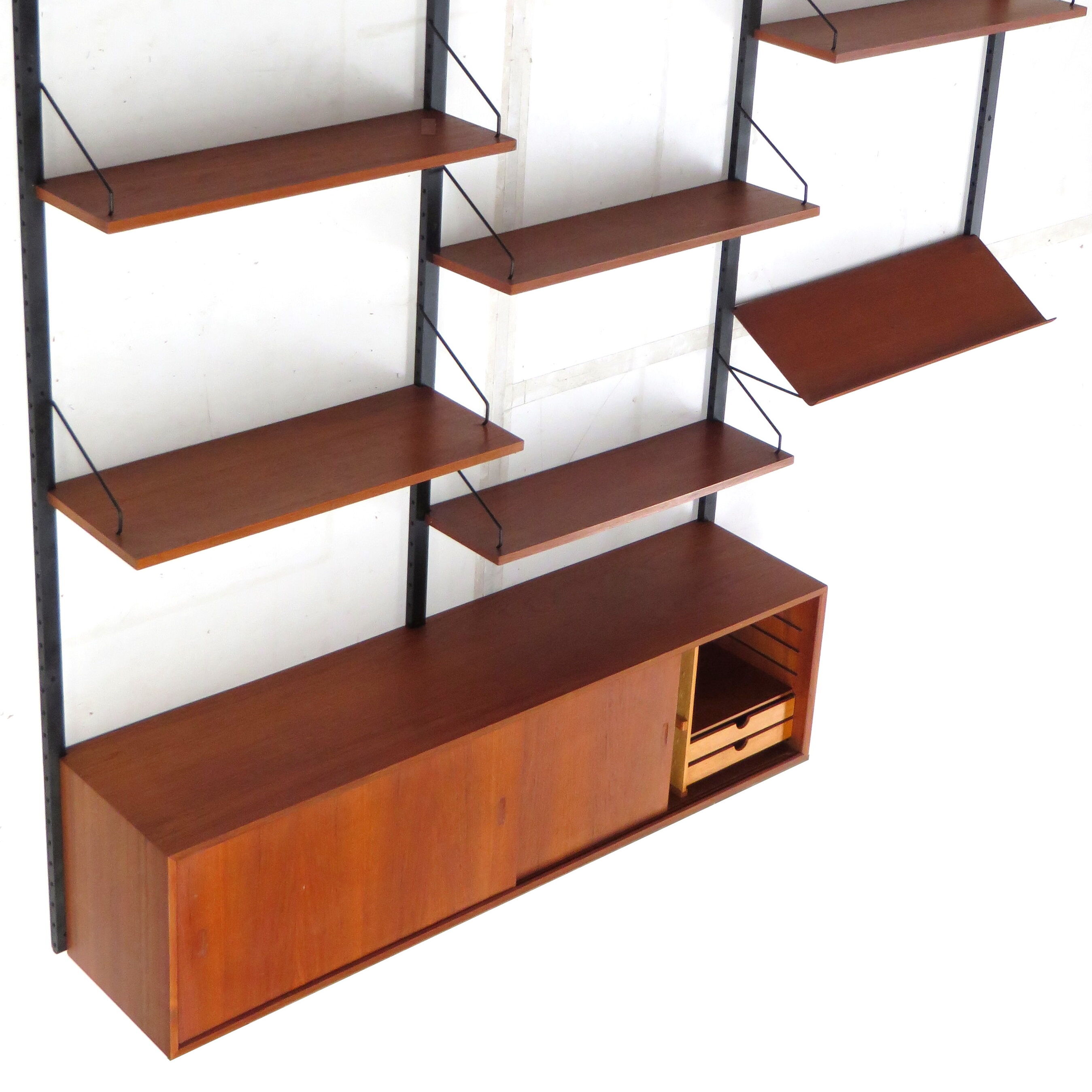 Vintage mid century Royal System Wall Unit with sideboard & shelves in teak by Poul Cadovius, 1960s