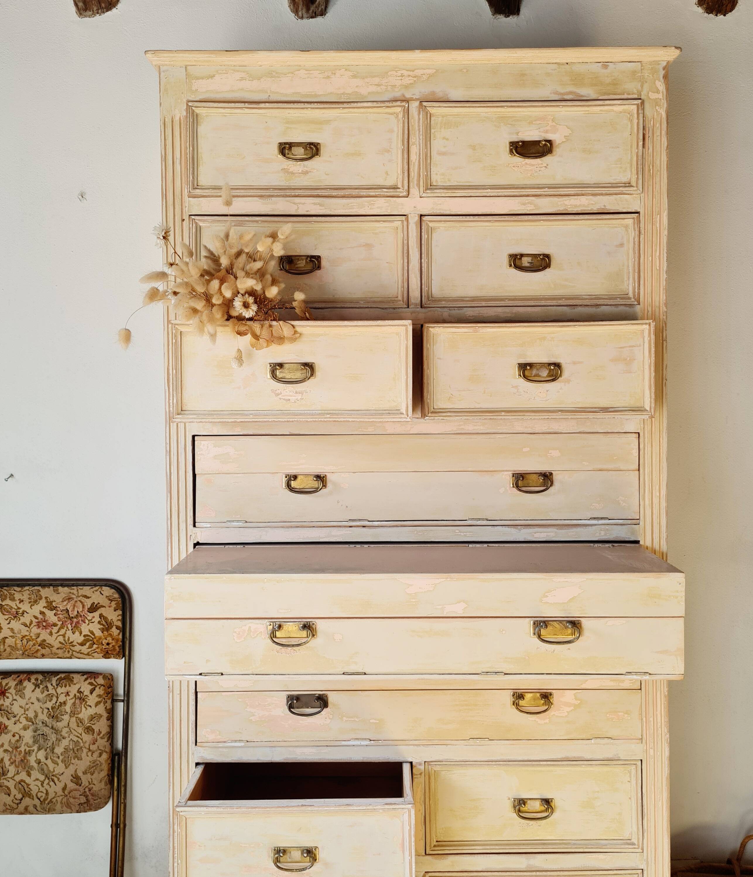 Craft furniture haberdashery - tall patinated chest of drawers - XXL chest of drawers