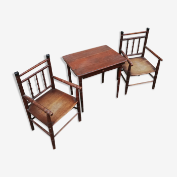 Table et fauteuils enfant faux bambou
