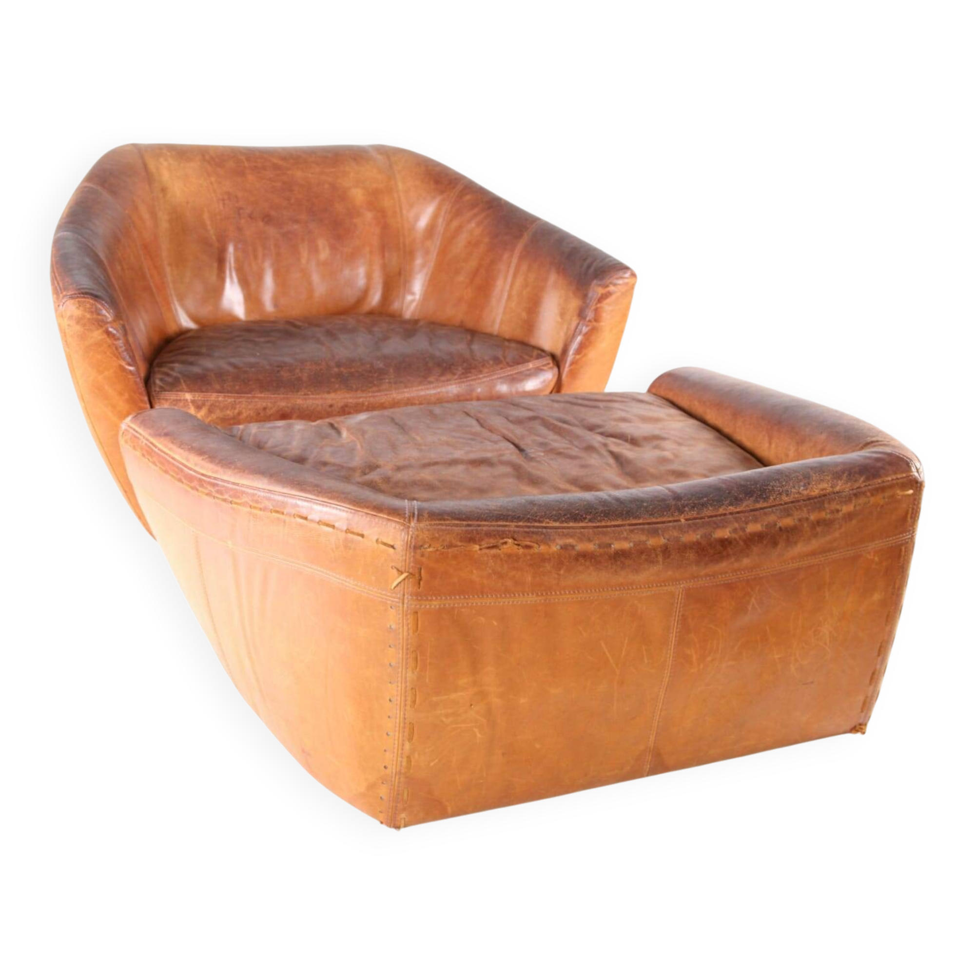 Grands fauteuil et ottoman en cuir