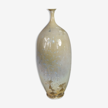 Designer vase ceramic glazed and iridescent vintage 80s