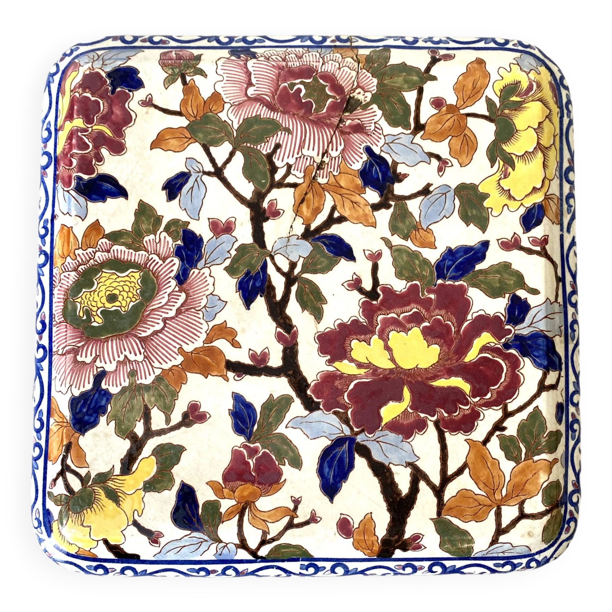 Gien earthenware trivet, Peonies