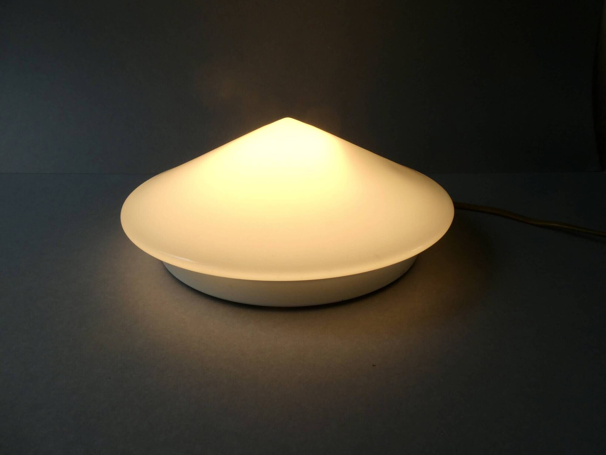 80s wall or ceiling light, lacquered metal and white opaline