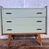 Commode vintage pieds compas vert d'eau