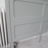 Headboard for a 160 bed made with old elements, enhanced in verdigris.