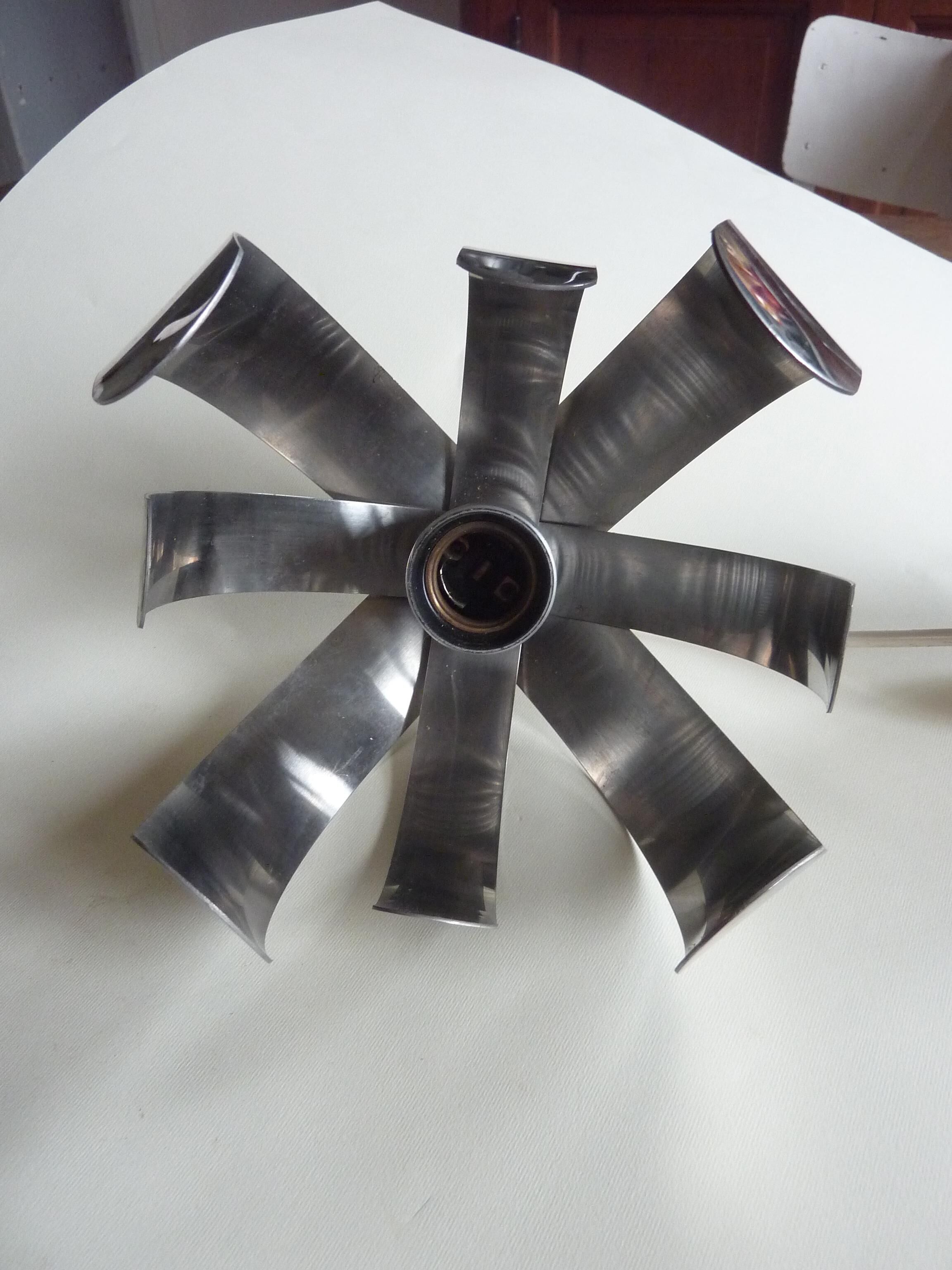 Lamp light flower by Jocelyne Trocmé stainless, 70s