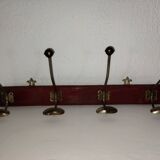 Old wall coat rack wood and iron 4 hooks