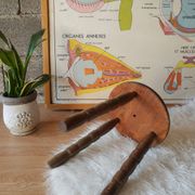 Ancien tabouret de ferme, campagne en bois tripode