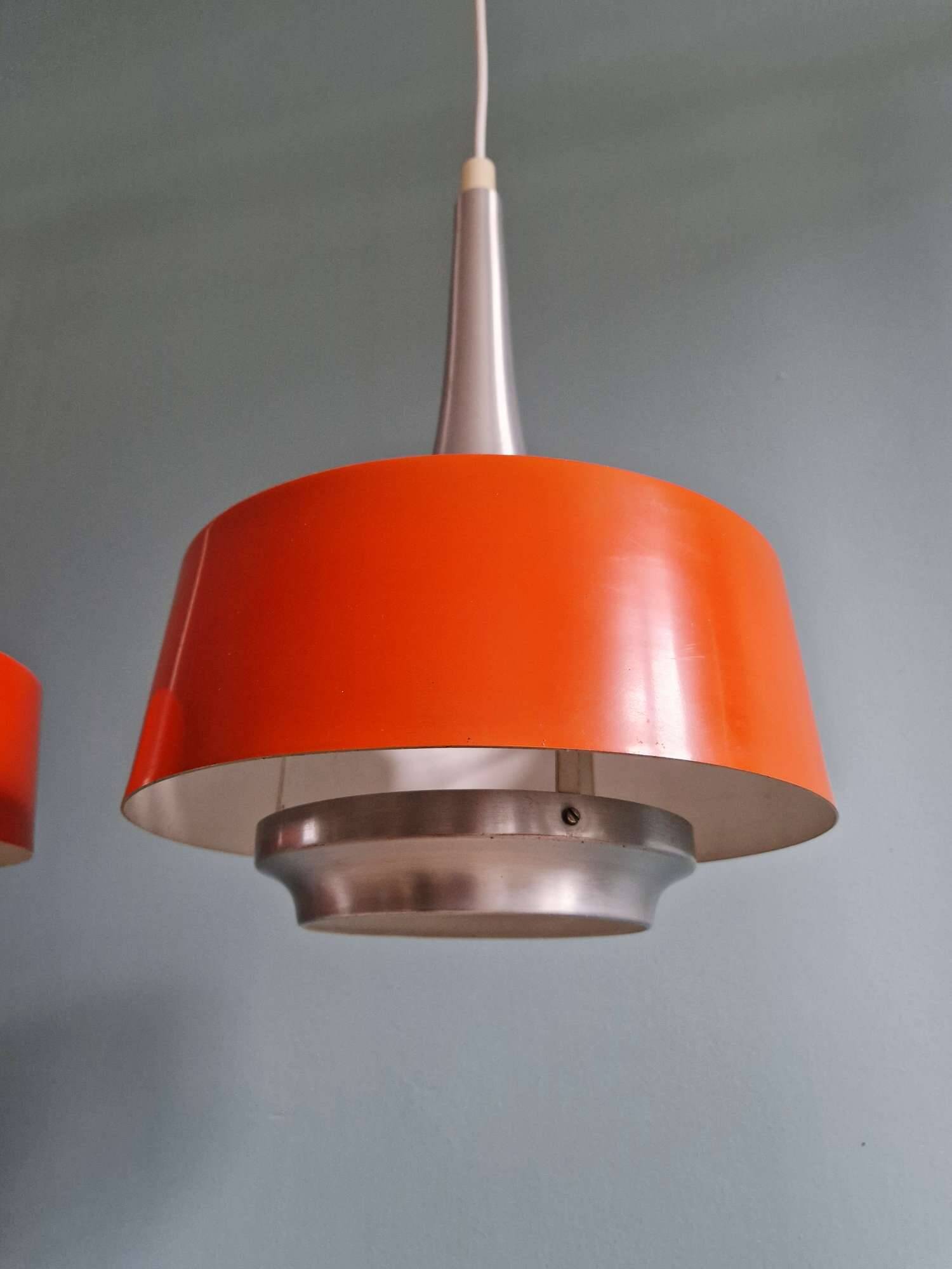 Pair of Scandinavian brushed aluminium pendants, 1960s