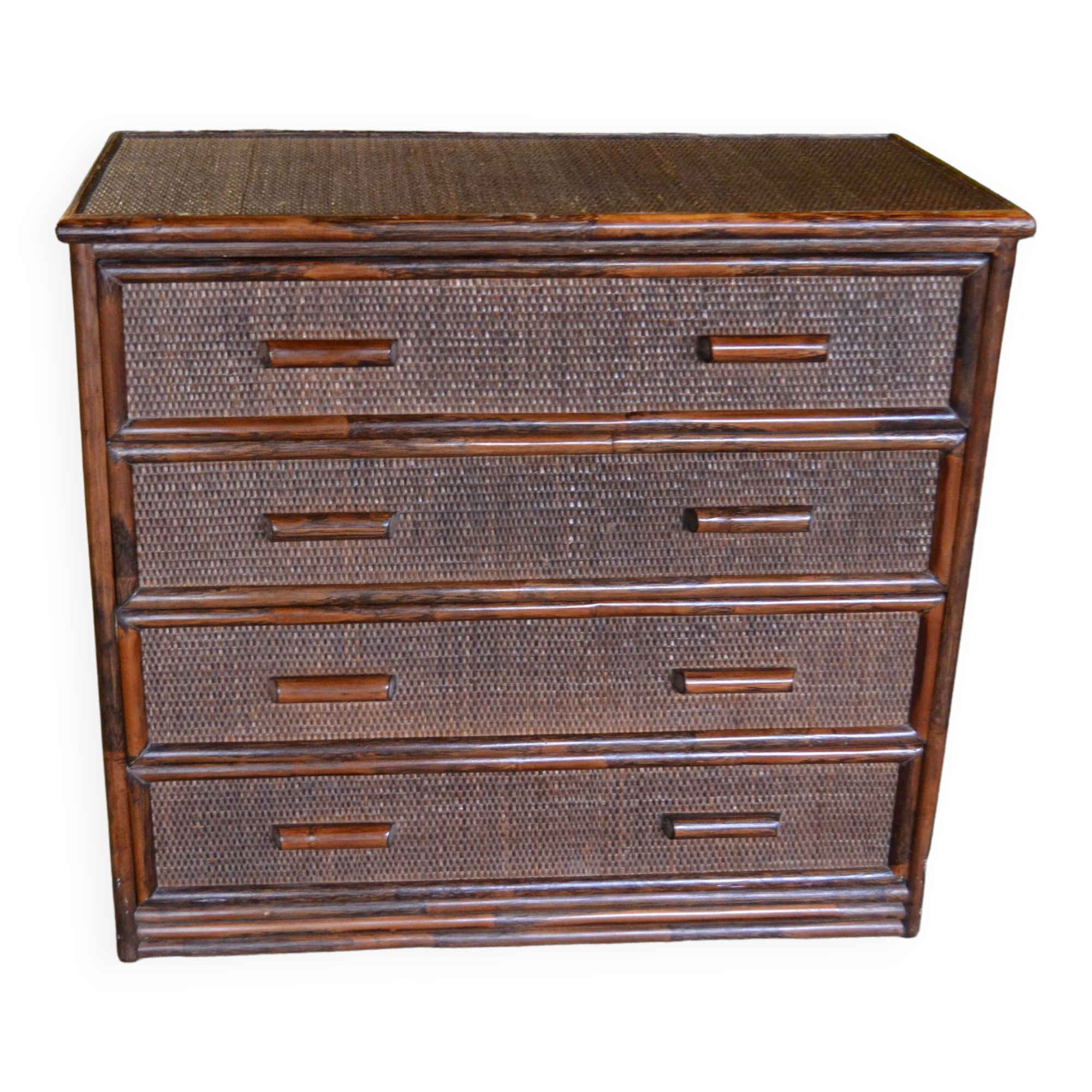 commode rotin et bambou années 70