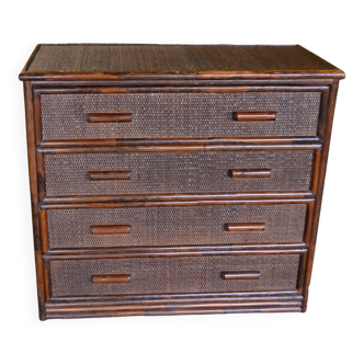 70s rattan and bamboo chest of drawers