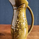 Sarreguemines green ceramic wine pitcher