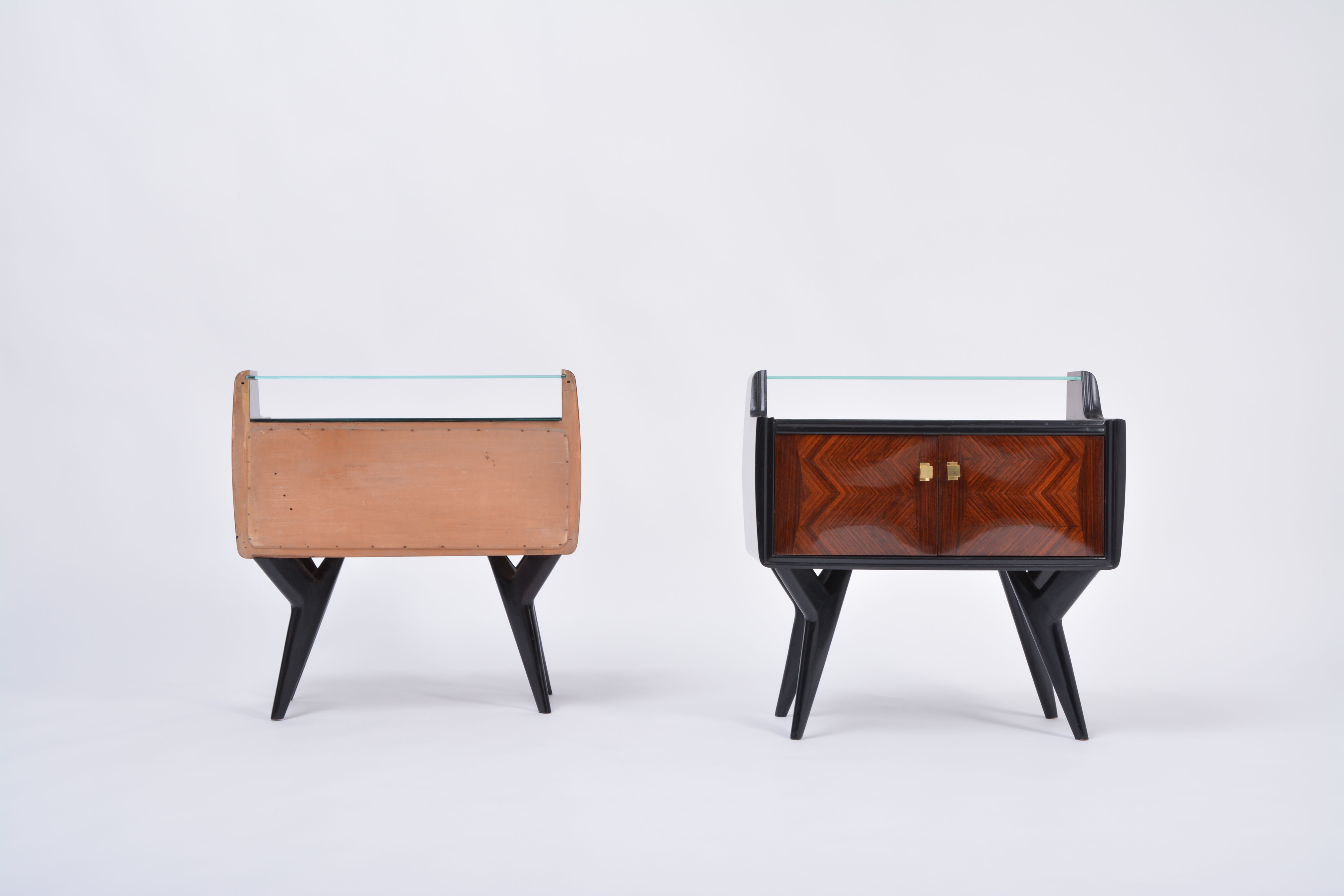 Pair of Italian Midcentury Nightstands with Sculptural Base