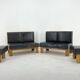 Leather & Oak Wood Modular Sofa and Chairs, 1970's