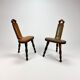 Ensemble de 2 tabourets de trépied en chêne brutaliste du milieu du siècle, années 1960