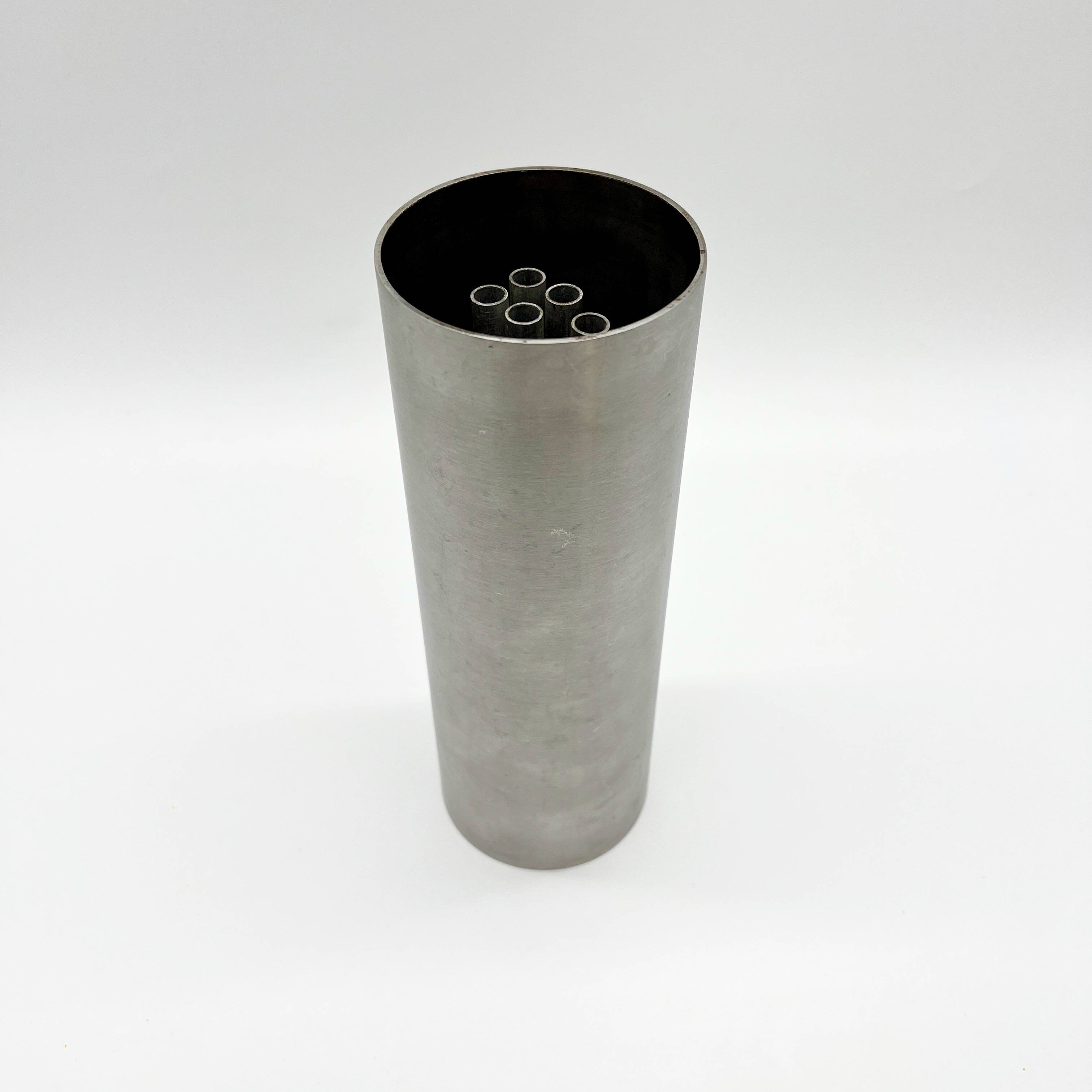 Roll vase / built-in flower stick – brushed aluminum, 1970s