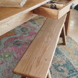 "A frame" bench in solid oak, patinated.