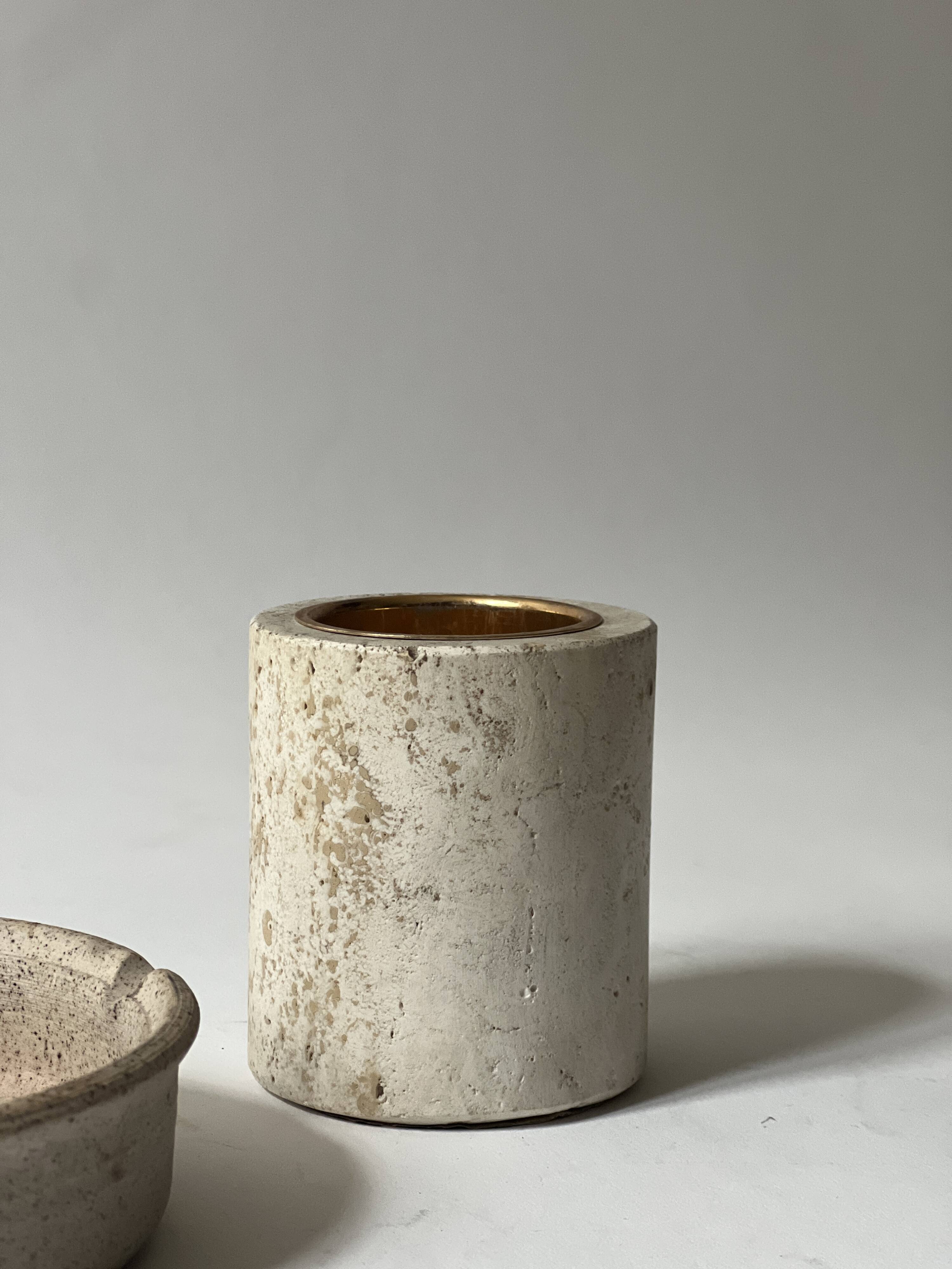 Cylindrical travertine candlestick by Fratelli Mannelli, Italian design 1970