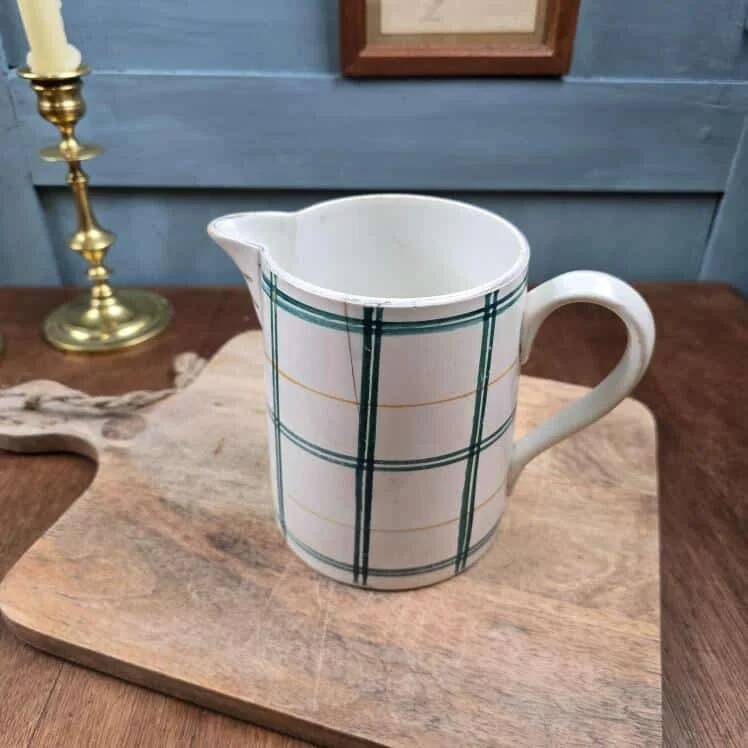Old pitcher Moulin des Loups with green checks – Decorative vase jug country style