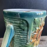 Vintage barbotine pitcher Onnaing Marguerite Sunflowers