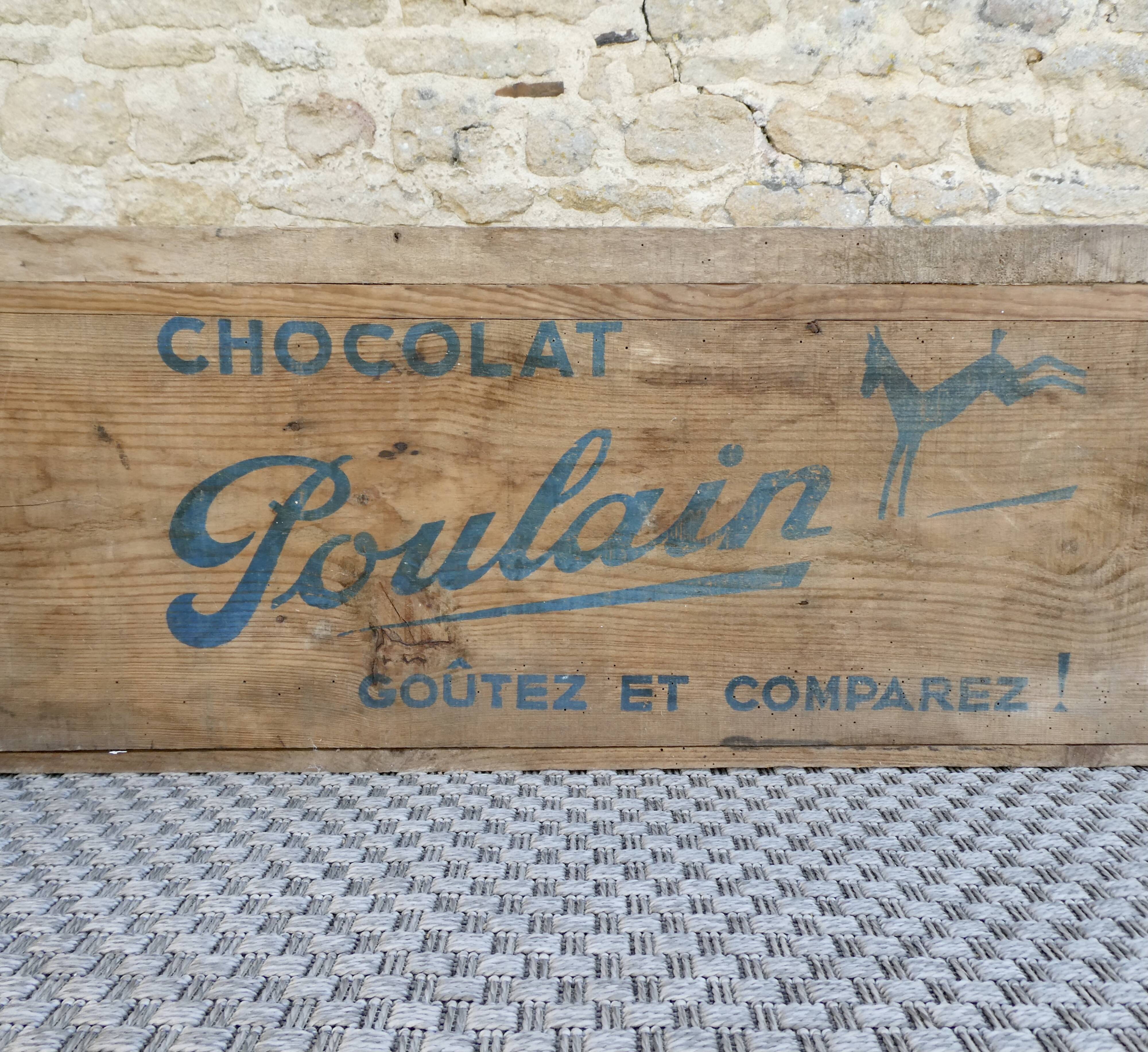 wooden storage box, Poulain chocolate