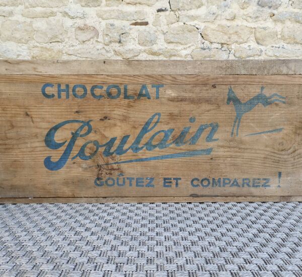 caisse de rangement en bois, chocolat Poulain