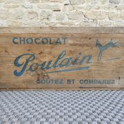 caisse de rangement en bois, chocolat Poulain