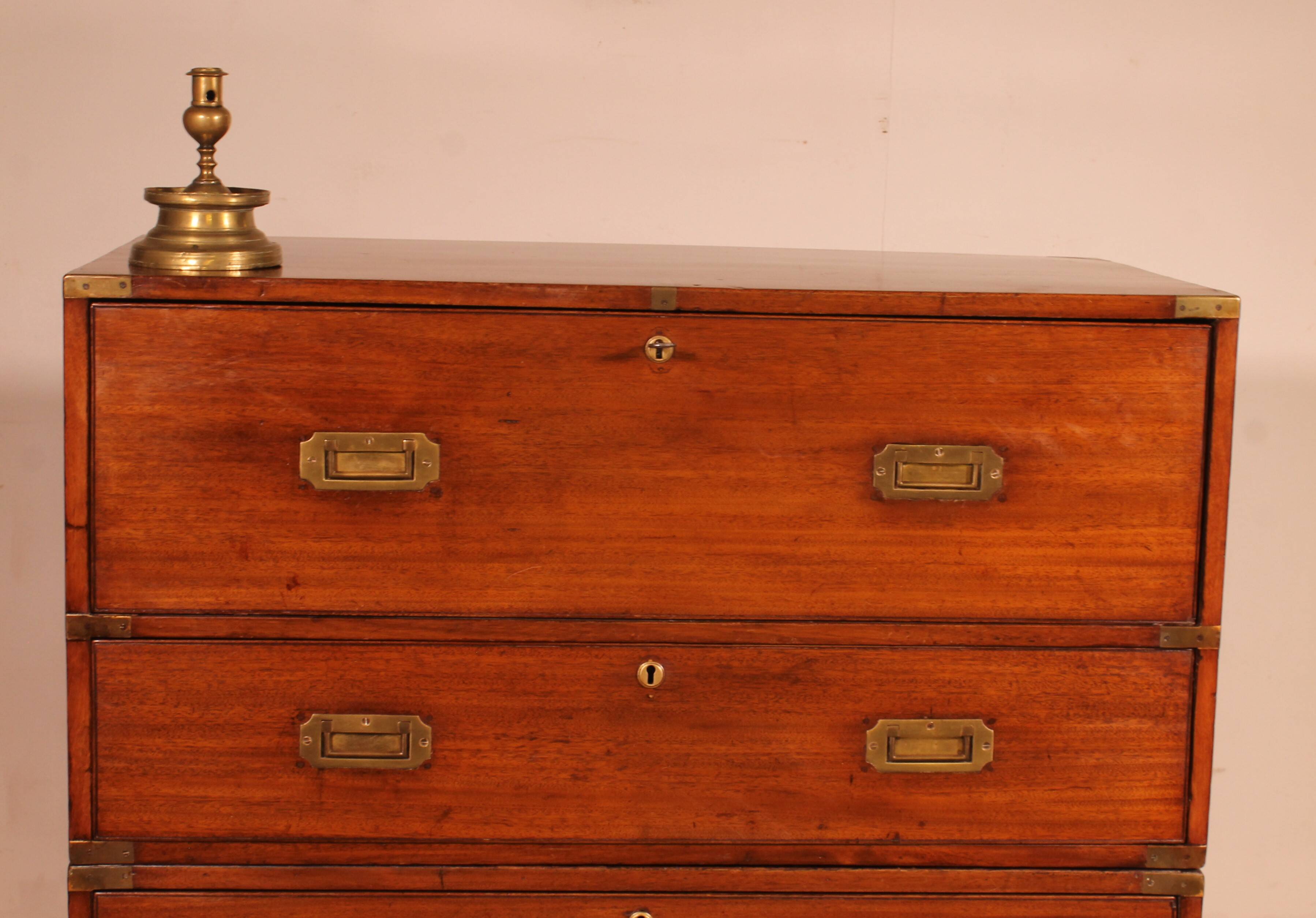 Military or Naval Chest of Drawers in Blond Mahogany with Secretary - 19th Century