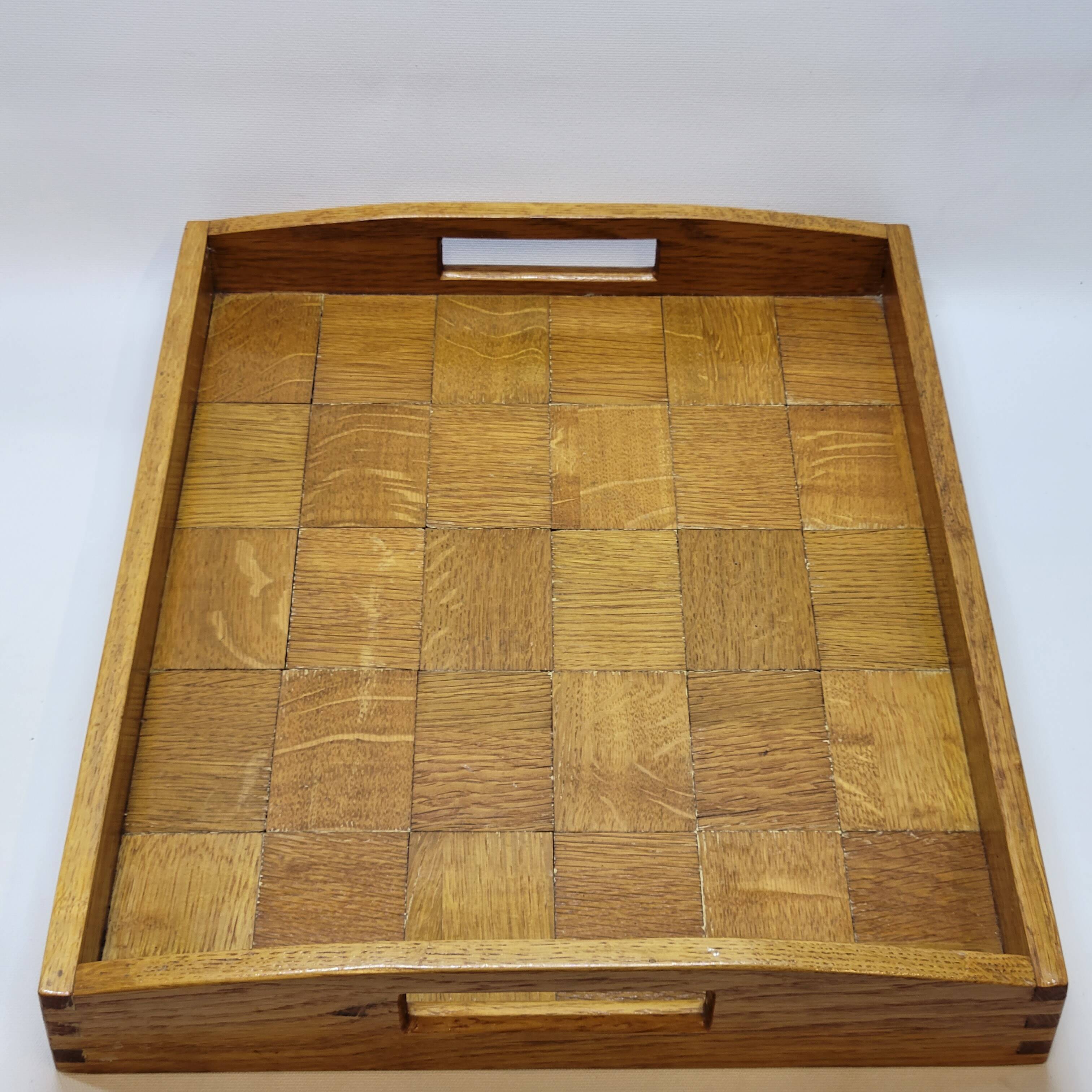 Vintage scandinavian serving tray in marquetry wood