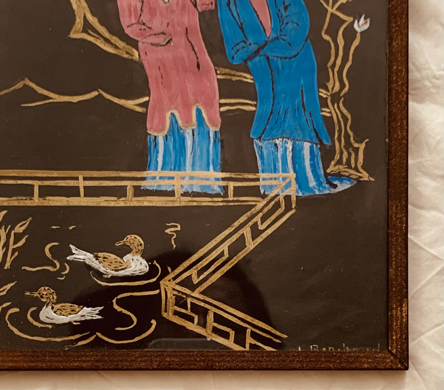 Pair of old China vintage bird painting paintings