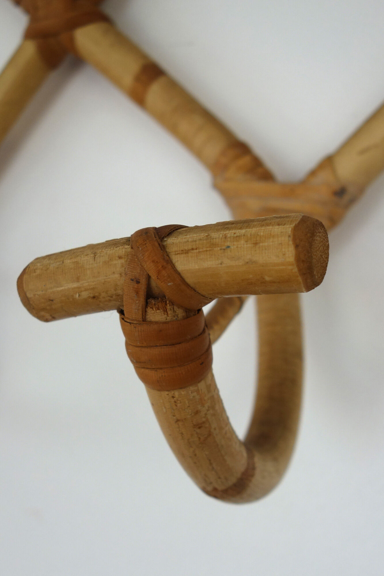 Vintage rattan coat rack 5 hooks 50s